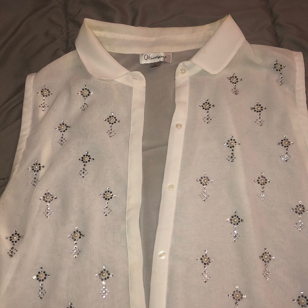 Olsenboye Rhinestone Button-Down Collar Tank - Picture 2 of 8